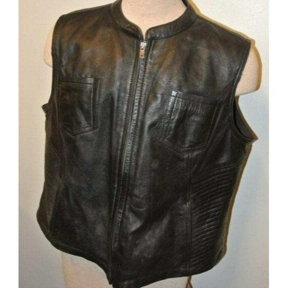 Black Leather Riding Vest First Class Women  3x